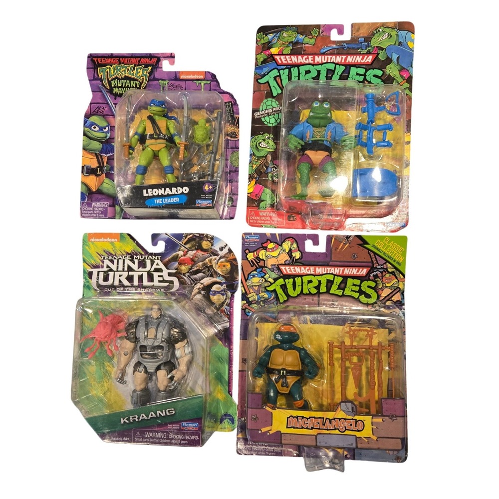 Lot of 4 TMNT Figures: Leonardo, Michaelangelo, Kraang, Genghis Frog